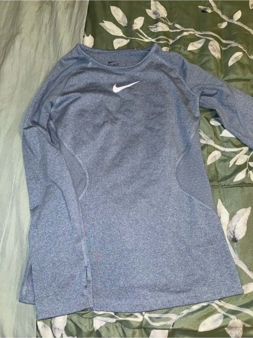 Nike Long Sleeve Performance Dri-Fit Top in Heather Blue with White Swoosh